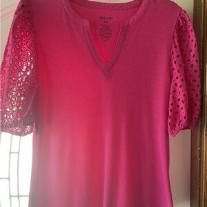 Nine West Fuchsia Blouse with Lace Sleeves